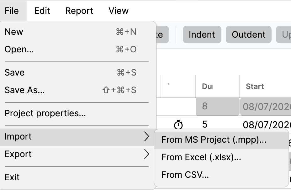 JeeGantt data import dialog